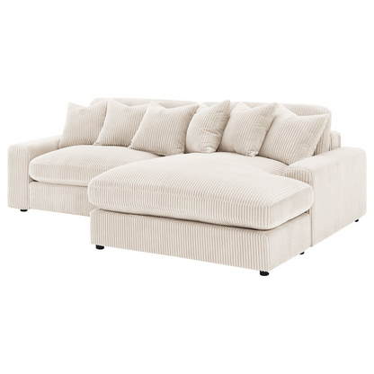 Start2Finish Blaine upholstered reversible chaise sectional sofa in sand fabric, showing the plush seating and modern design.