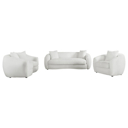 Start2Finish Isabella 3-piece faux sheepskin upholstered sofa set in natural color, featuring plush cushions and modern design.