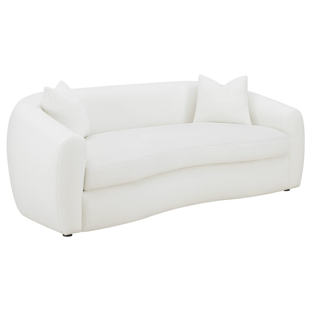 Start2Finish Isabella 3-piece faux sheepskin upholstered sofa set in natural color, featuring plush cushions and modern design.