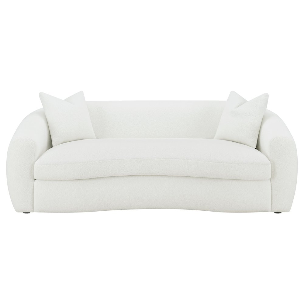 Start2Finish Isabella 3-piece faux sheepskin upholstered sofa set in natural color, featuring plush cushions and modern design.
