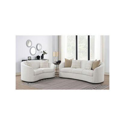 Rainn 2-piece boucle upholstered sloped arm sofa set in latte color, stylish and comfortable furniture by Start2Finish.