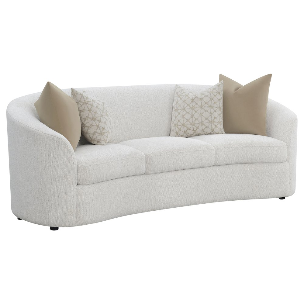 Rainn 2-piece boucle upholstered sofa set with sloped arms in latte color, featuring plush cushions and modern design.