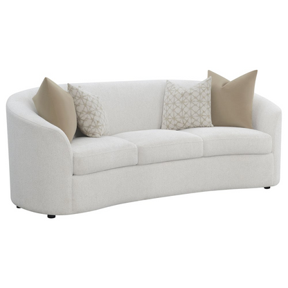 Rainn 2-piece boucle upholstered sofa set with sloped arms in latte color, featuring plush cushions and modern design.