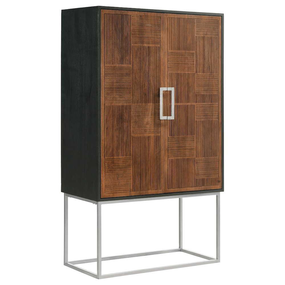 Start2Finish Borman 2-door home bar cabinet with walnut finish and black accents, featuring wine storage and spacious interior.