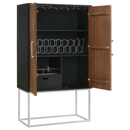 Start2Finish Borman 2-door home bar cabinet with walnut and black finish, featuring wine storage and a stylish modern design.