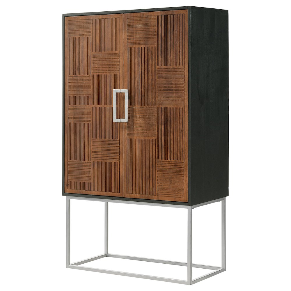 Start2Finish Borman 2-door home bar cabinet with wine storage, walnut finish and black accents, featuring a stylish and functional design.