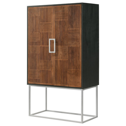 Start2Finish Borman 2-door home bar cabinet with wine storage, walnut finish and black accents, featuring a stylish and functional design.