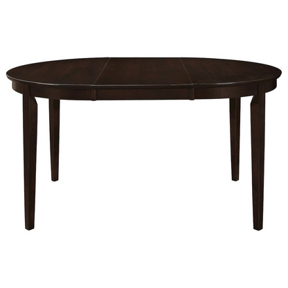 Gabriel Oval 60-inch Extension Leaf Dining Table in Cappuccino by Start2Finish, showing the wooden table with extended leaf.
