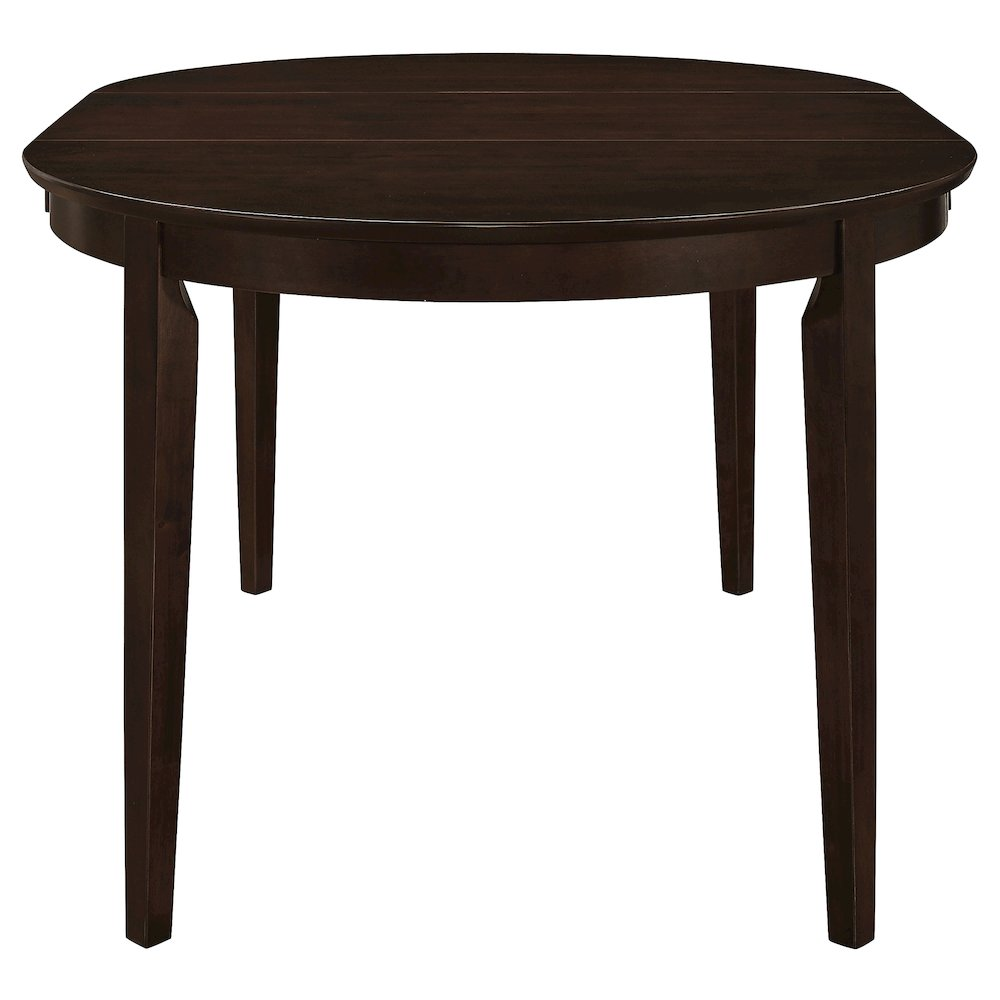 Gabriel Oval 60-inch Extension Leaf Dining Table in cappuccino finish, showing the polished wood surface and extended leaf.