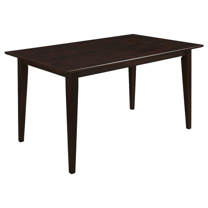 Start2Finish Gabriel rectangular 59-inch wood dining table in cappuccino finish, showcasing smooth surface and sturdy wooden construction.