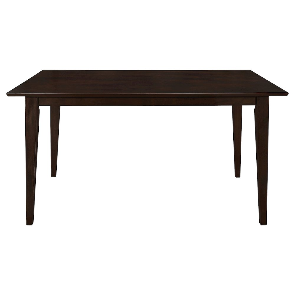 Start2Finish Gabriel rectangular 59-inch wood dining table in cappuccino finish, showcasing smooth wooden surface and sturdy design.