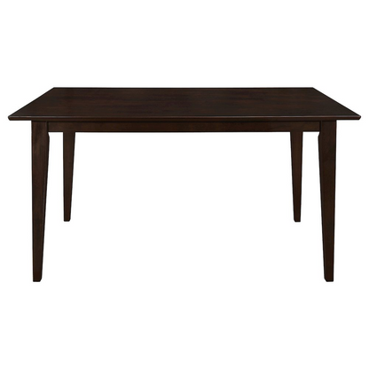 Start2Finish Gabriel rectangular 59-inch wood dining table in cappuccino finish, showcasing smooth wooden surface and sturdy design.