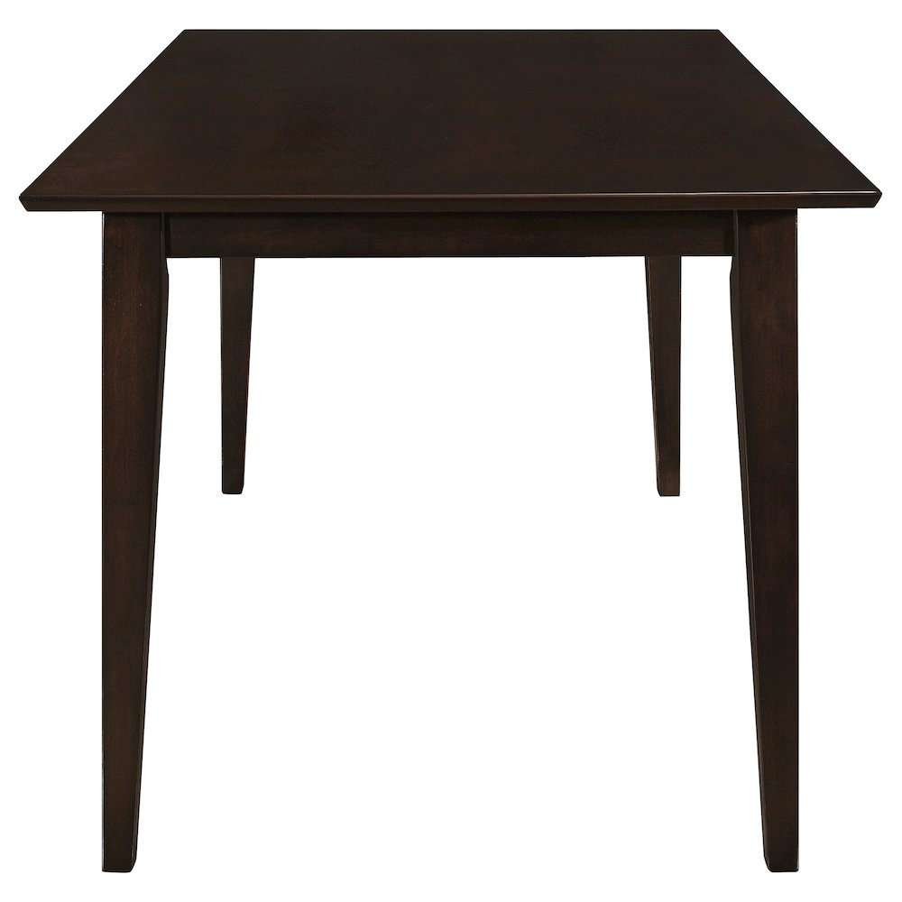 Start2Finish Gabriel rectangular 59-inch wood dining table in cappuccino finish, showcasing smooth surface and sturdy wooden construction.
