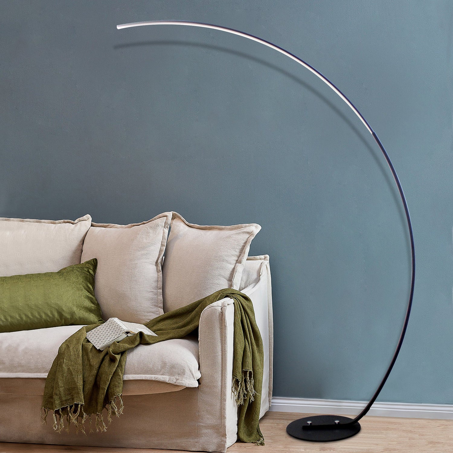 Sangria Apricot RGBW Modern Curve Floor Lamp in home decor setting, showcasing sleek design and adjustable lighting features.