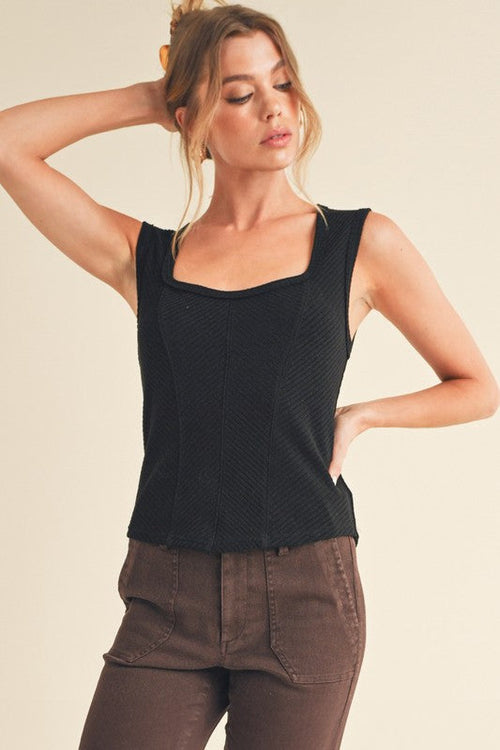 Jade Icarus Aemi + Co ribbed wide strap tank top with exposed seams, fitted women&