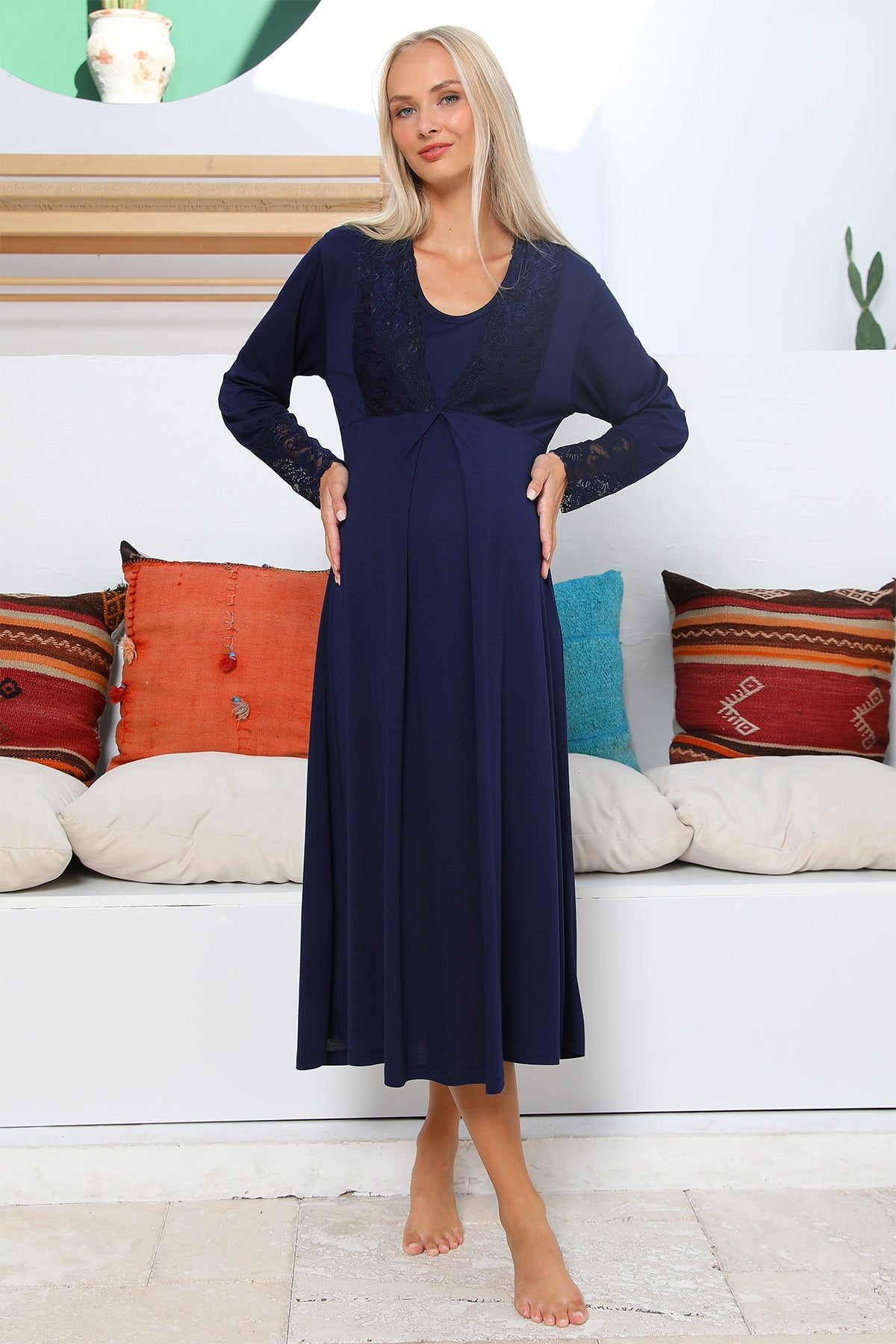 Burgundy Artemis Shopymommy 55102 Silence lace embroidered maternity and nursing sleepwear, featuring soft fabric and delicate lace details.