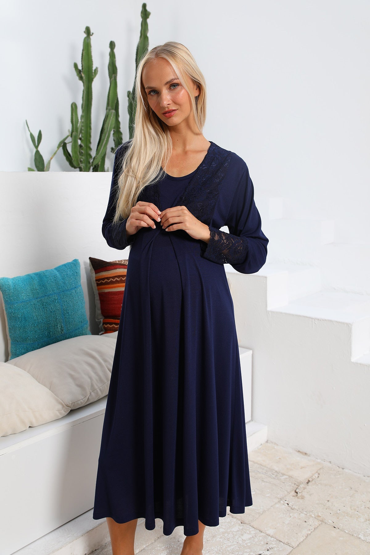 Burgundy Artemis Shopymommy 55102 Silence lace embroidered maternity and nursing sleepwear, soft and comfortable for new moms.