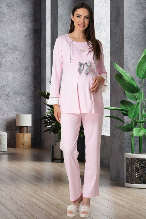 Pink Shopymommy 5529 Heart Maternity &amp; Nursing Pajamas by Burgundy Artemis, showing soft fabric and heart design details.