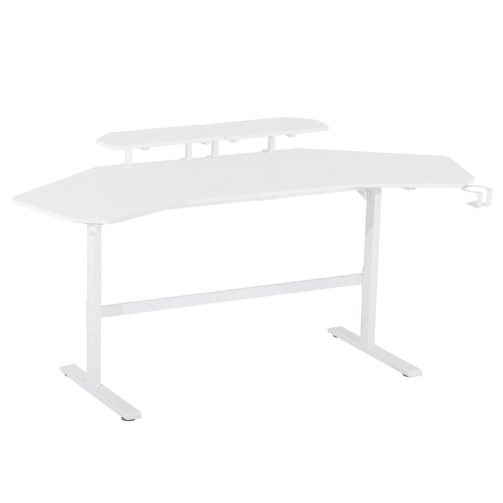 Start2Finish white gaming desk with shelves and accessory holder, featuring a spacious workspace and organized storage options.