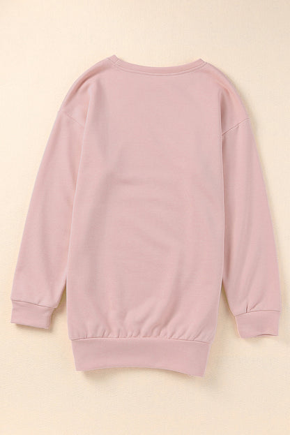 Pink Harlequin Daisy crew neck sweatshirt with slit buttons, casual bath and beauty loungewear, soft and comfortable for relaxed wear.