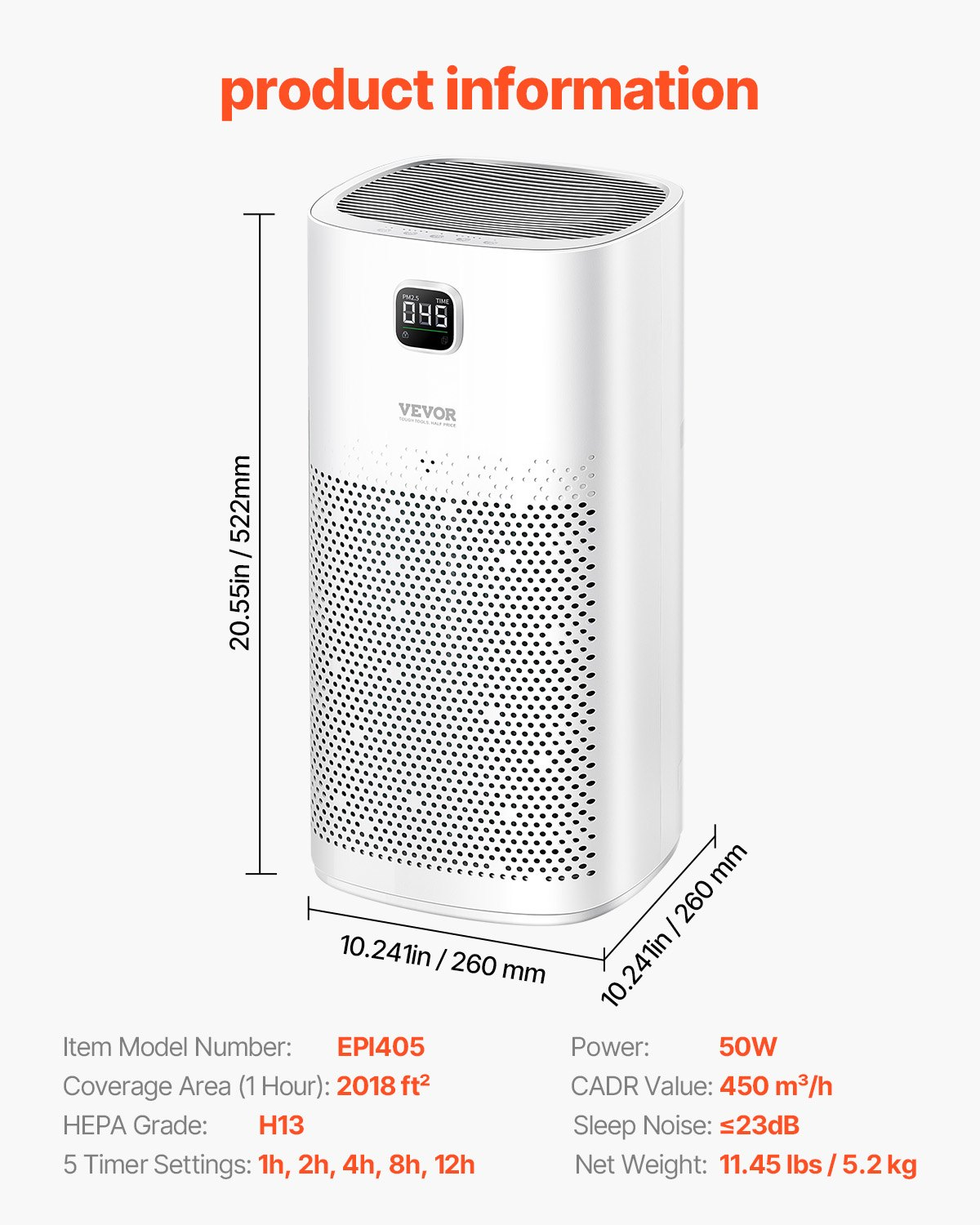 Start2Finish VEVOR Air Purifier with H13 HEPA filter, touch control, child lock, and sleep mode for home and office use.