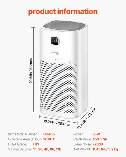 Start2Finish VEVOR Air Purifier with H13 HEPA filter, touch control, child lock, and sleep mode for home and office use.