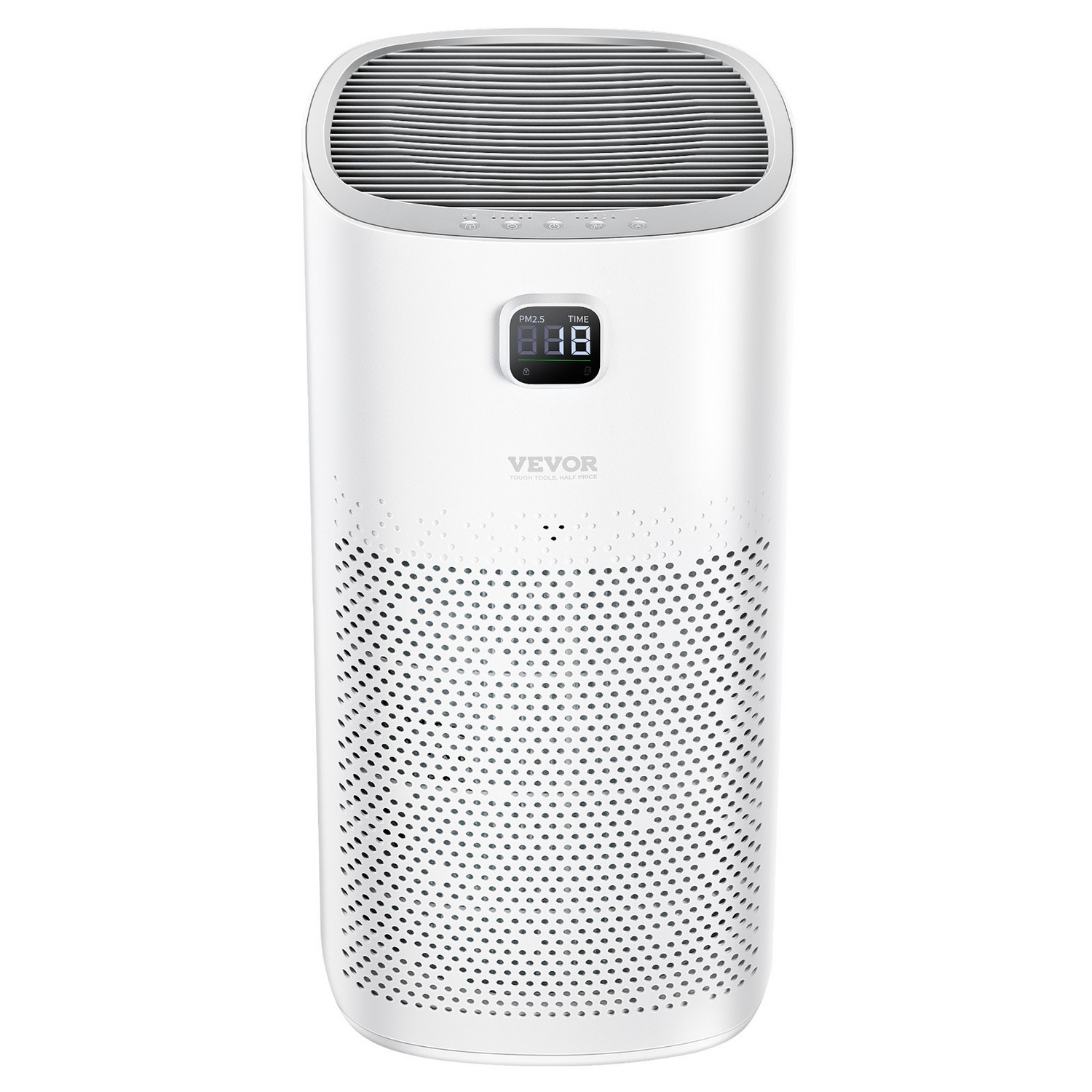 Start2Finish VEVOR air purifier with H13 HEPA filter, touch panel, child lock, sleep mode, designed for home and office use.