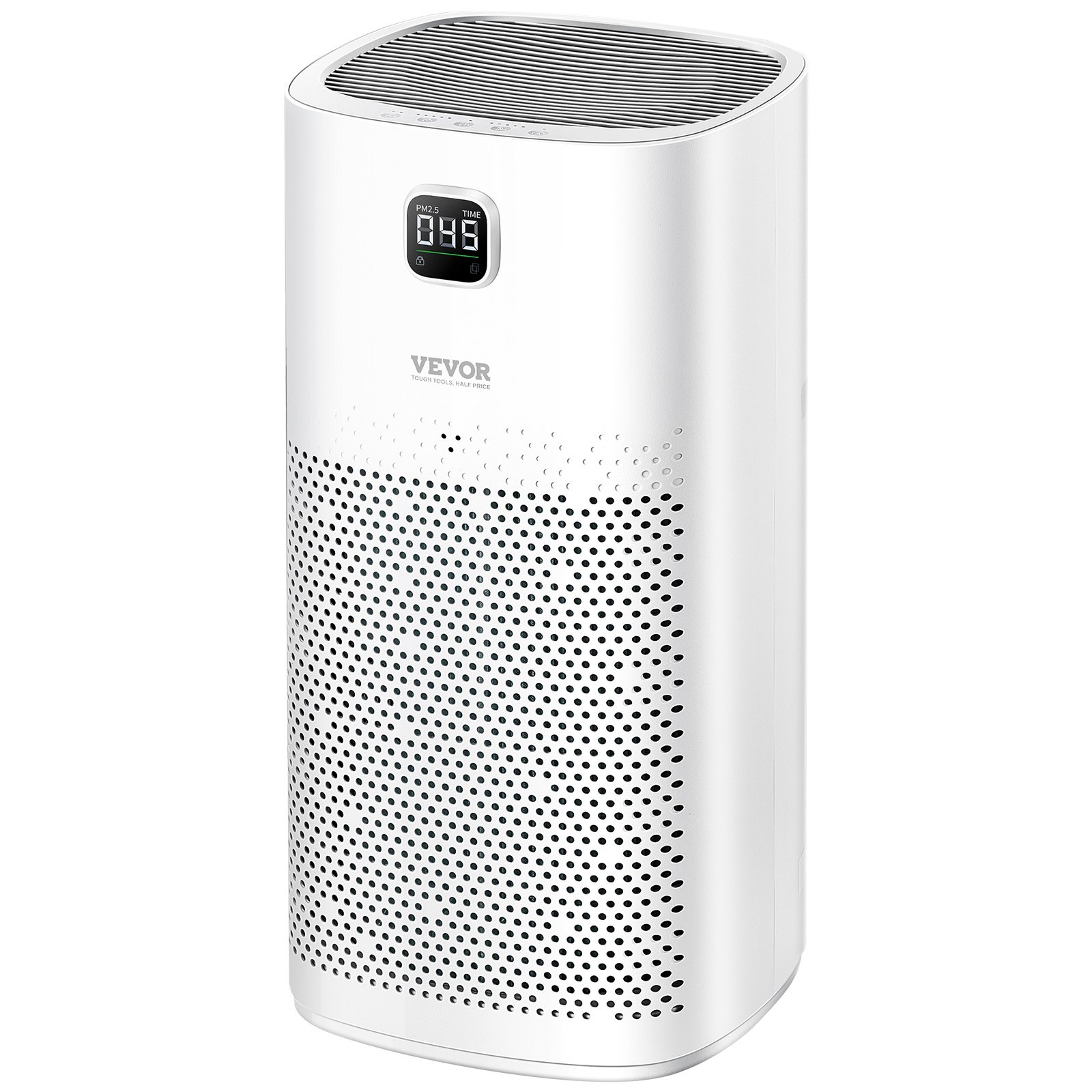 Start2Finish VEVOR air purifier with H13 HEPA filter, touch panel, child lock, sleep mode, suitable for home and office spaces.
