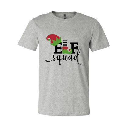 Red Alcestis Elf Squad shirt for kids, showing a colorful elf-themed graphic on a comfortable kid&