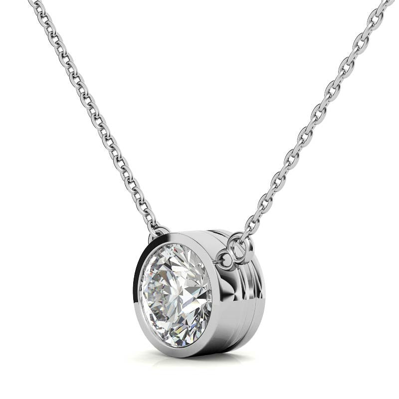 Start2Finish 2.00 CTW lab-grown diamond bezel pendant in 14K white or yellow gold, featuring a round brilliant cut gemstone.