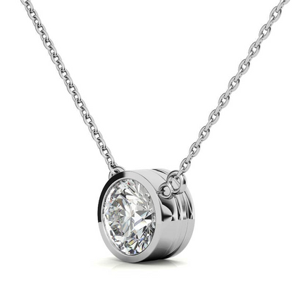 Start2Finish 2.00 CTW lab-grown diamond bezel pendant in 14K white or yellow gold, featuring a round brilliant cut gemstone.