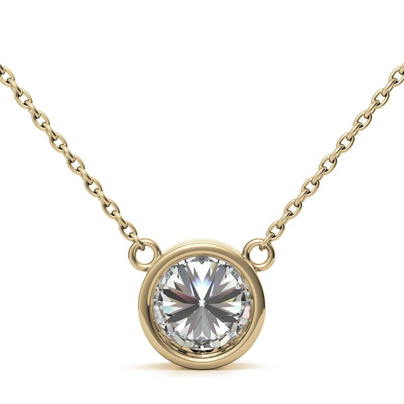 Start2Finish 2.00 CTW AGI Certified Lab Grown Diamond Bezel Pendant in 14K white or yellow gold, showing the round brilliant diamond.
