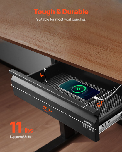 Start2Finish VEVOR 16-inch under desk drawer slide out with hidden desktop storage and pull-out design for office or home workstations.