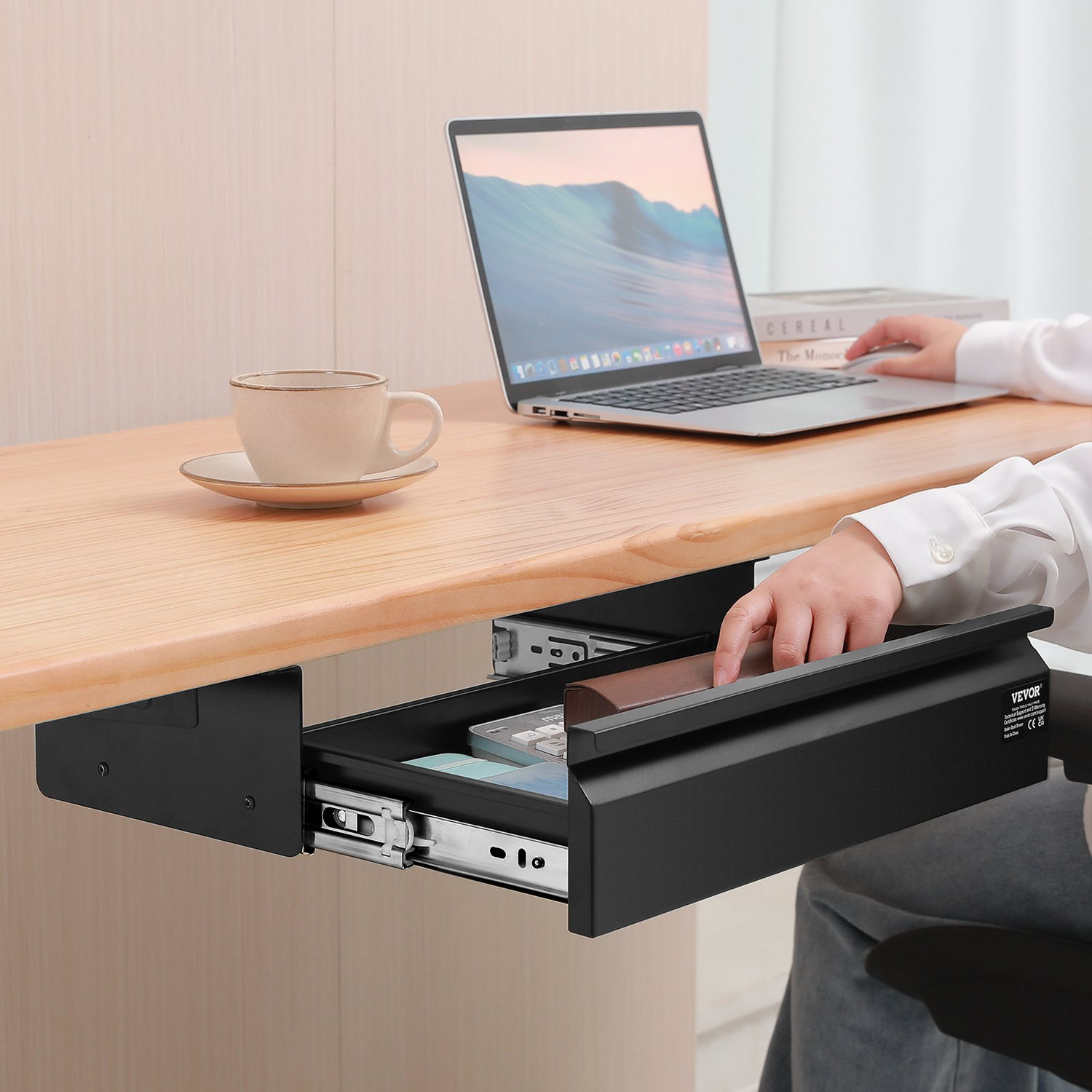 Start2Finish VEVOR 16-inch under desk drawer slide-out mounted storage organizer for office or home workstations.