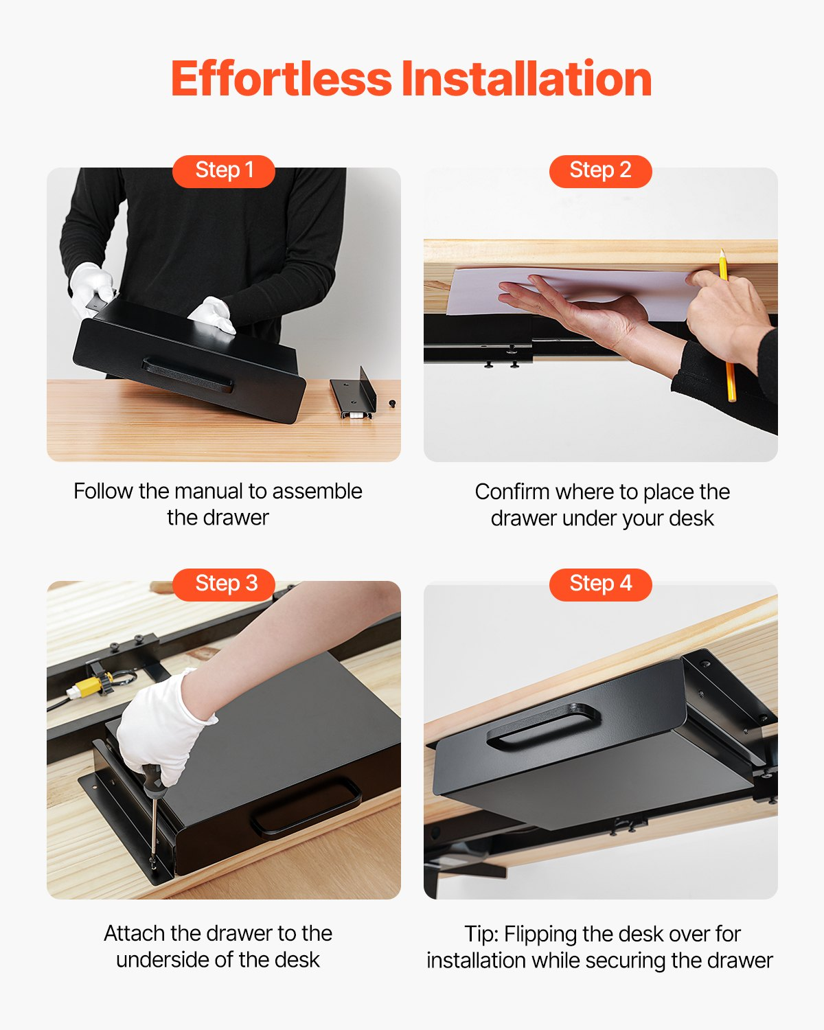 Start2Finish VEVOR 13-inch under desk drawer slide-out attachment for hidden desktop storage and organization in office or home.