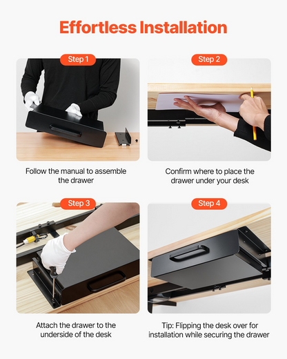Start2Finish VEVOR 13-inch under desk drawer slide-out attachment for hidden desktop storage and organization in office or home.