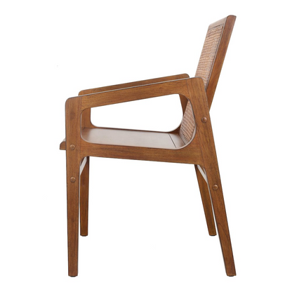 Start2Finish Davina teak dining side arm chair with wooden frame and cushioned seat, ideal for outdoor or patio dining spaces.