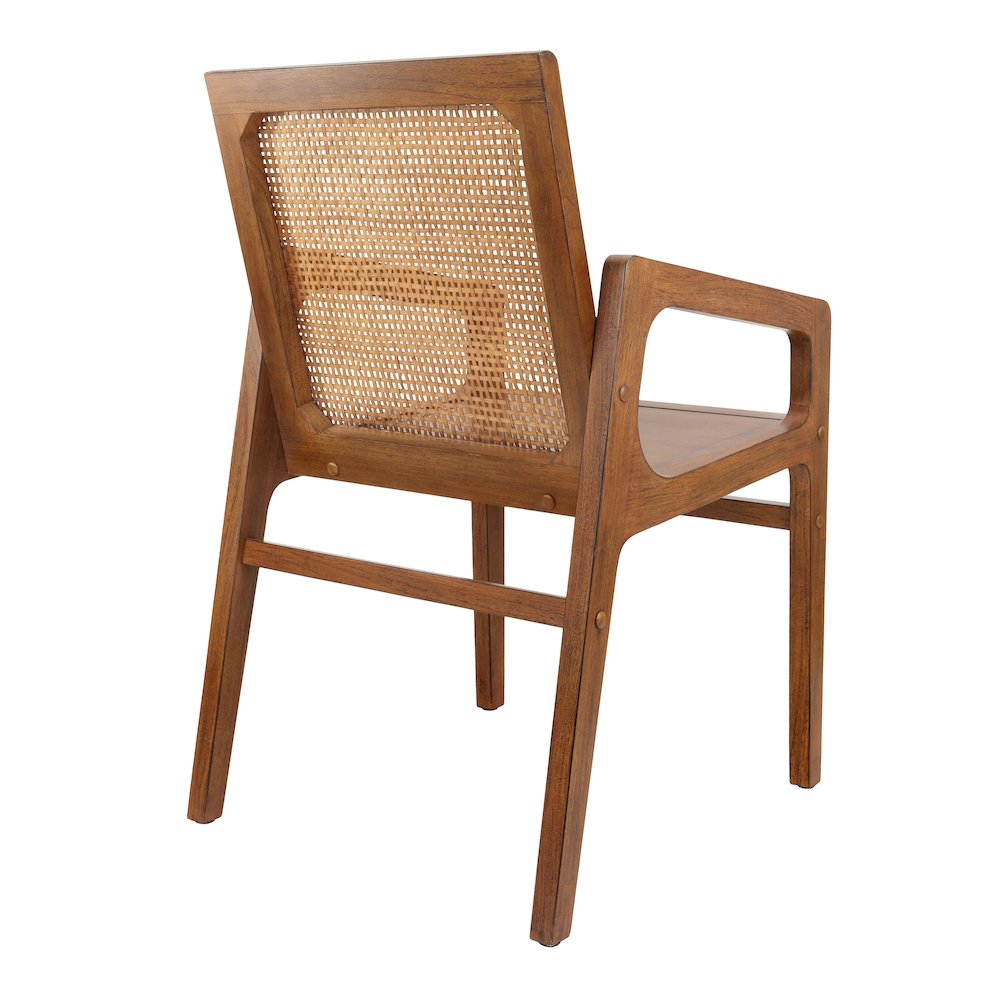 Start2Finish Davina Teak Dining Side Arm Chair with natural wood finish and cushioned seat, designed for comfortable dining.