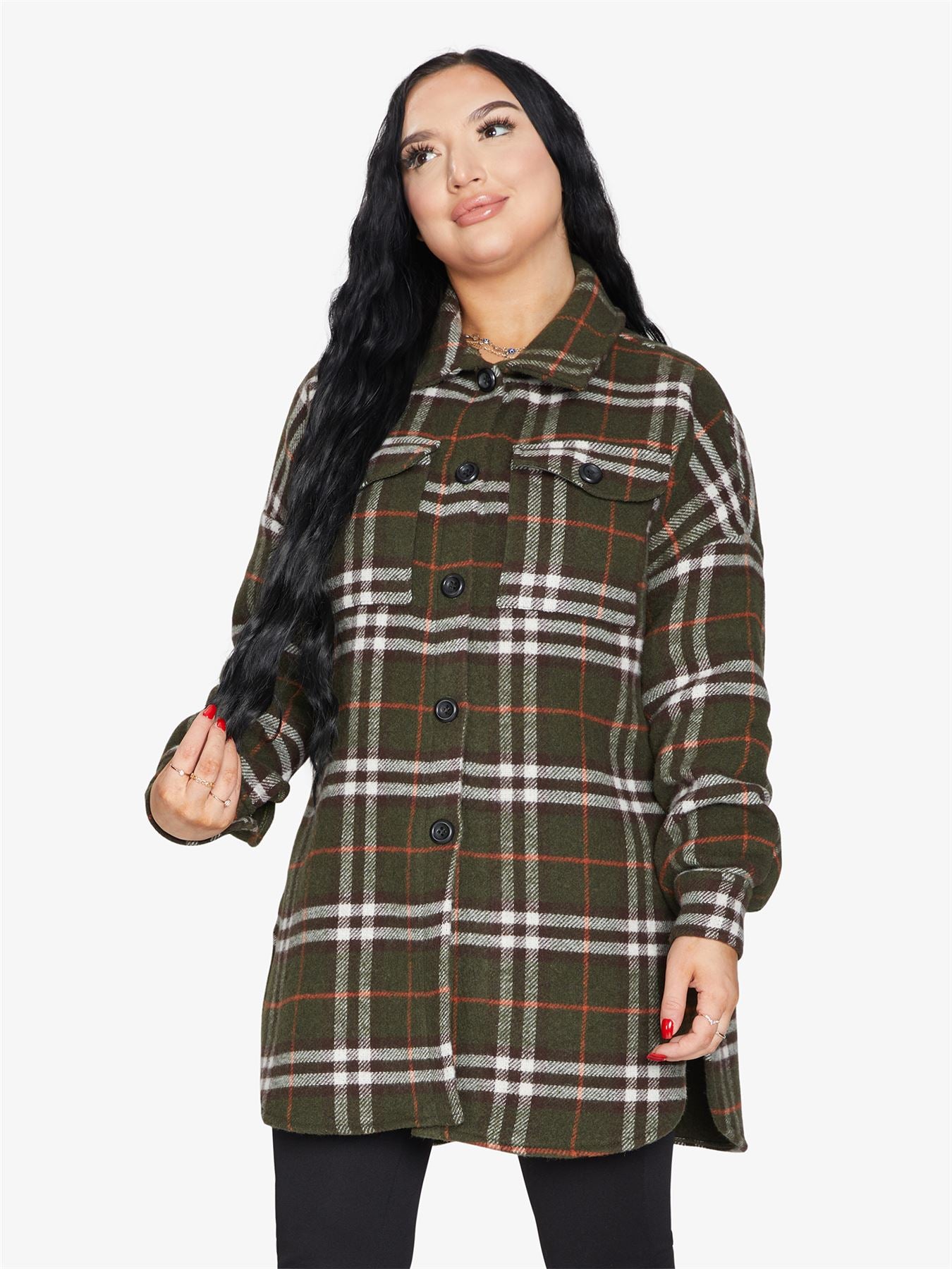 Rose Eleusis oversized Nova Check wool blend shacket featuring a plaid pattern, button closure, and relaxed fit jacket for casual wear.
