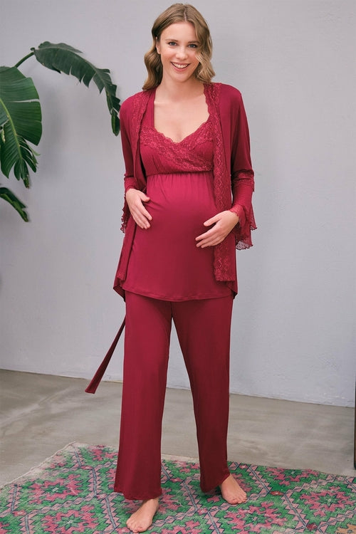 Burgundy Artemis Shopymommy 5648 Flywheel Arm Lace double-breasted maternity and nursing lingerie, featuring delicate lace details.