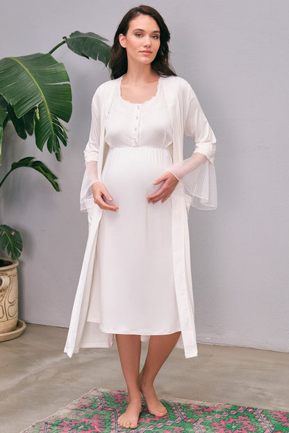 Burgundy Artemis Shopymommy 5649 flywheel arm lace maternity and nursing nightgown, featuring delicate lace details and soft fabric.