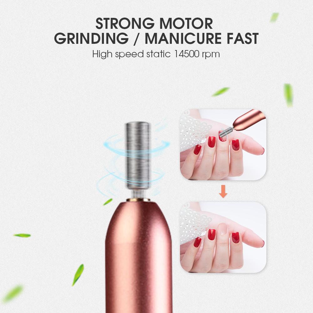Pink Iolaus USB nail drill set with electric nail polisher and portable nail file kit, featuring various drill bits and tools for nail care.