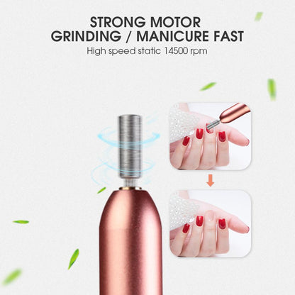 Pink Iolaus USB nail drill set with electric nail polisher and portable nail file kit, featuring various drill bits and tools for nail care.