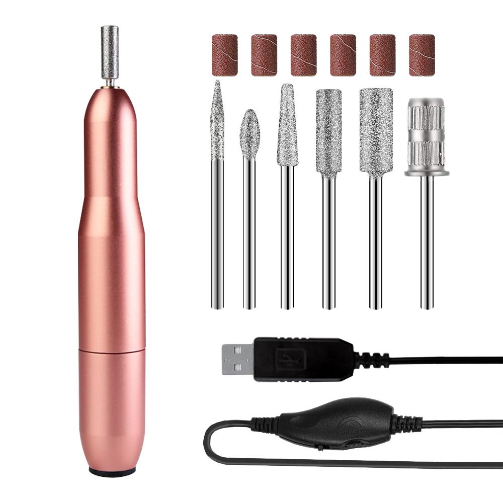 Pink Iolaus USB nail drill set with electric nail polisher and portable nail file kit, suitable for professional and home manicures.