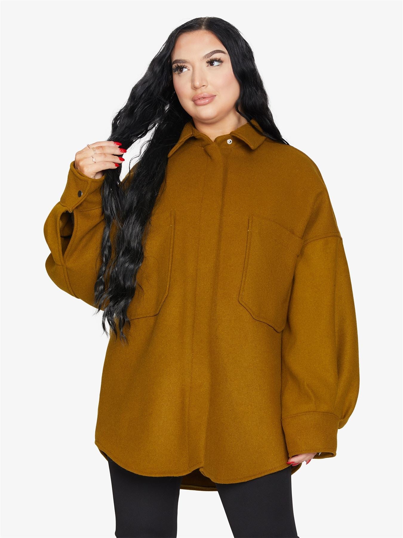 Oversized Patch Pocket Shacket by Rose Eleusis, a stylish jacket with large patch pockets, casual fit, in neutral fabric.
