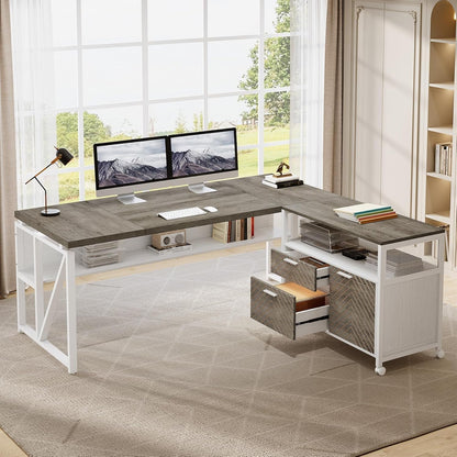 63Inch L Shaped Corner Executive Desk Gray Matte Finish