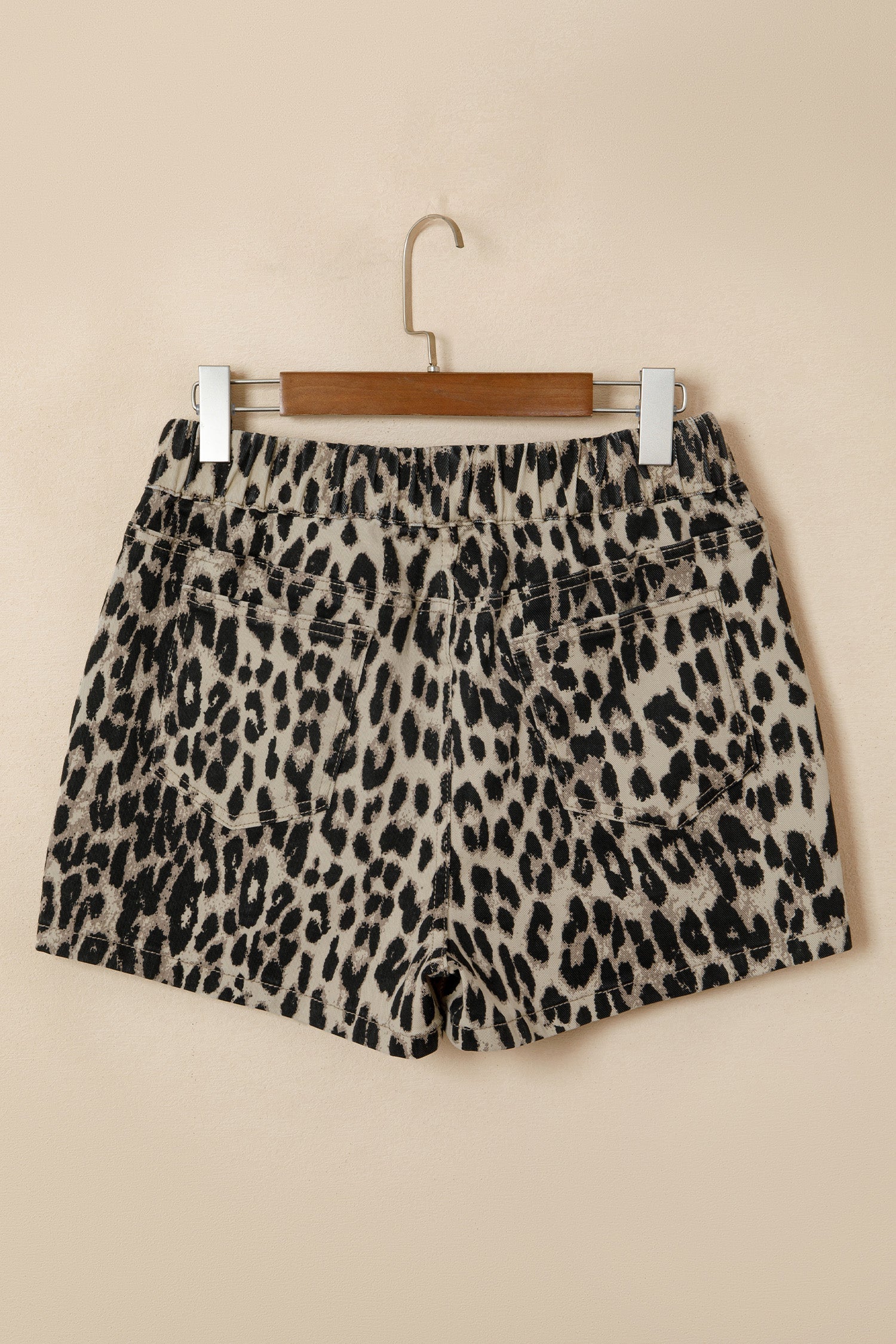 Leopard print denim shorts with drawstring waist and elastic band, women&