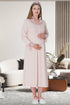 Burgundy Artemis Shopymommy 5312 lace-sleeve maternity and nursing nightgown in powder color, soft and comfortable lingerie.