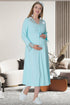 Turquoise Burgundy Artemis Shopymommy 5312 lace sleeved maternity and nursing nightgown, soft and comfortable lingerie for new moms.