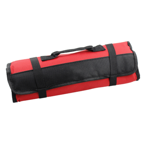 Maroon Asteria portable multifunctional reel type hardware tool tote bag with multiple compartments for tools and accessories.